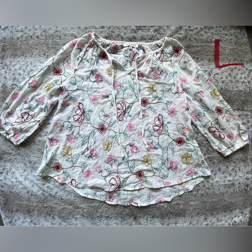 Fred David Floral Embroidered Blouse - Large